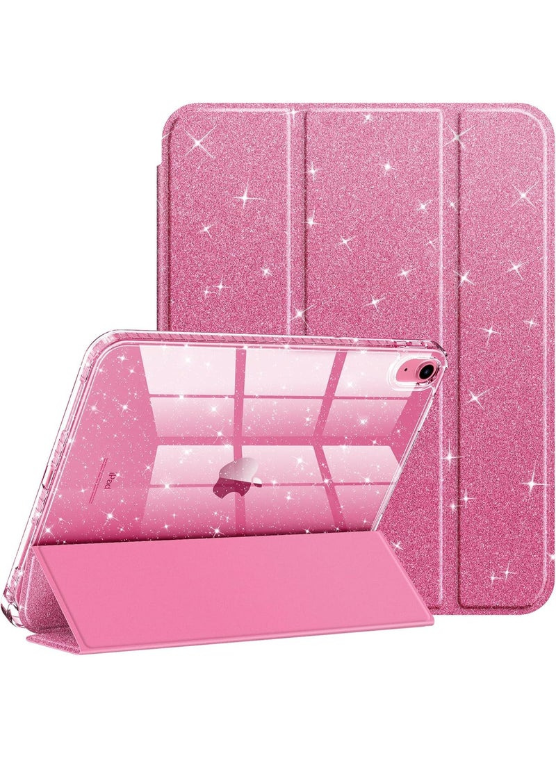 Slim Glittering Sparkly Ipad Case For iPad A16 11th Gen 11 Inch 2025 iPad 10th Gen 10.9 Inch 2022 Shockproof Cover With Clear Back Trifold Stand Pencil Holder Auto Wake Sleep, Pink